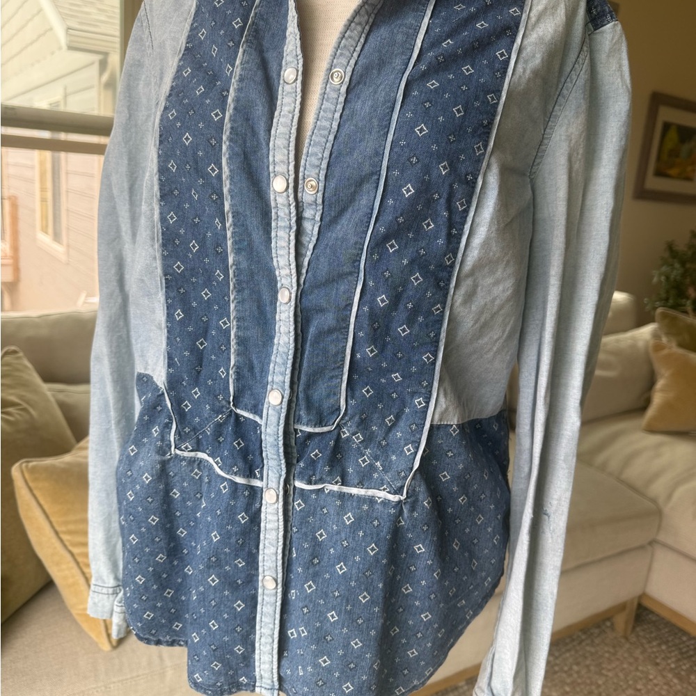 Anthropologie Holding Horses Denim Pearl Snap Shirt